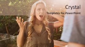  Presentation with outdoors - Slide set with young couple quarrels among themselves background and a coral colored foreground