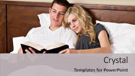  Presentation with bible - Audience pleasing slide deck consisting of young couple read the bible backdrop and a light gray colored foreground