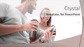  Presentation with sms - PPT theme featuring young couple reading sms on their smartphone background and a white colored foreground
