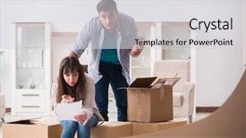  Presentation with foreclosure - Amazing slides having young couple receiving foreclosure notice backdrop and a light gray colored foreground