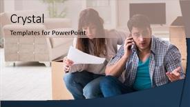  Presentation with foreclosure - Theme consisting of young couple receiving foreclosure notice background and a coral colored foreground