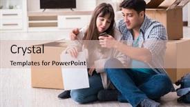  Presentation with foreclosure - Presentation theme consisting of young couple receiving foreclosure notice background and a soft green colored foreground