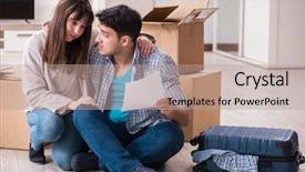  Presentation with foreclosure - Beautiful slide deck featuring young couple receiving foreclosure notice backdrop and a coral colored foreground