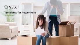  Presentation with foreclosure - Colorful slide set enhanced with young couple receiving foreclosure notice backdrop and a sky blue colored foreground