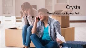  Presentation with foreclosure - PPT theme consisting of young couple receiving foreclosure notice background and a coral colored foreground