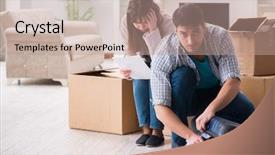  Presentation with foreclosure - Theme consisting of young couple receiving foreclosure notice background and a coral colored foreground