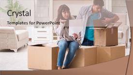  Presentation with foreclosure - Slides featuring young couple receiving foreclosure notice background and a soft green colored foreground