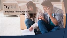  Presentation with foreclosure - Audience pleasing slides consisting of young couple receiving foreclosure notice backdrop and a coral colored foreground