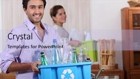  Presentation with plastic recycling - PPT layouts consisting of young couple recycling plastic background and a light blue colored foreground