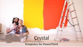  Presentation with young happy couple - Slide deck featuring young couple relaxing after painting background and a lemonade colored foreground