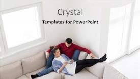  Presentation with computers - Cool new presentation with young couple relaxing at home using tablet computers reading in the living room on the sofa couch backdrop and a sky blue colored foreground