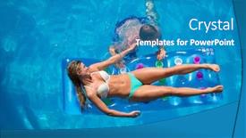  Presentation with mattress - Presentation consisting of young couple relaxing on a lilo mattress at the swimming pool background and a teal colored foreground