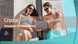  Presentation with billards pool table ready - PPT theme enhanced with young couple resting on sun background and a  colored foreground