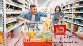  Presentation with supermarket - Cool new theme with young couple ride on trolleys backdrop and a red colored foreground