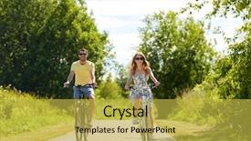  Presentation with young happy couple - Amazing presentation theme having young couple riding bicycles along backdrop and a yellow colored foreground