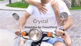  Presentation with motor - Slides featuring young couple riding motor scooter in city background and a coral colored foreground