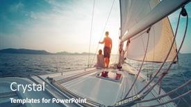  Presentation with sunset sailing - Cool new presentation theme with young-couple-sailing backdrop and a ocean colored foreground
