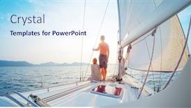  Presentation with sunset sailing - Slides featuring young-couple-sailing background and a sky blue colored foreground