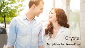  Presentation with fun - PPT theme with young-couple-shopping-and-having background and a lemonade colored foreground