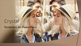  Presentation with clothes shop - Audience pleasing slide set consisting of young couple shopping for clothes in the fashion shop in front of the mirror backdrop and a coral colored foreground