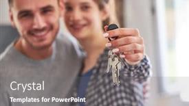 Presentation with property - Colorful presentation theme enhanced with young-couple-shows-the-house backdrop and a gray colored foreground