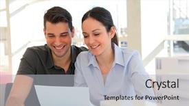  Presentation with young happy couple - Presentation theme having blossoming lavender fields in provence france on summer sunny day background and a gray colored foreground