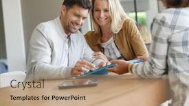  Presentation with real estate - Slide deck having young couple signing real-estate contract background and a coral colored foreground