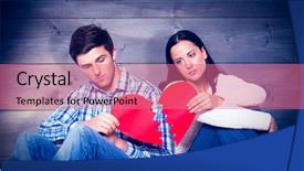  Presentation with bleached - Colorful presentation enhanced with young couple sitting on floor with broken heart against bleached wooden planks background backdrop and a coral colored foreground