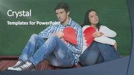  Presentation with broken heart - Colorful presentation theme enhanced with young couple sitting on floor with broken heart against green room backdrop and a ocean colored foreground