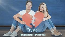  Presentation with broken heart - Presentation theme consisting of young couple sitting on floor with broken heart shape paper against blue room background and a ocean colored foreground