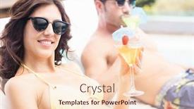  Presentation with swimming pool - Theme having young couple sitting on sun loungers by swimming pool background and a lemonade colored foreground