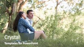  Presentation with spring nature grass - Beautiful presentation theme featuring young couple sitting backdrop and a  colored foreground