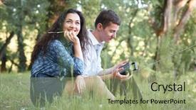  Presentation with romance nature couple - PPT layouts featuring young couple sitting background and a mint green colored foreground