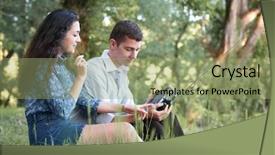  Presentation with spring nature grass - Colorful slides enhanced with young couple sitting backdrop and a seafoam green colored foreground