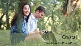  Presentation with spring nature grass - Beautiful slide deck featuring young couple sitting backdrop and a  colored foreground