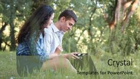  Presentation with spring nature grass - Colorful slide set enhanced with young couple sitting backdrop and a  colored foreground