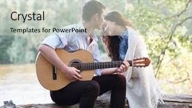  Presentation with nature river - Presentation theme having young couple sitting background and a  colored foreground