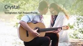  Presentation with nature river - Amazing slide deck having young couple sitting backdrop and a  colored foreground