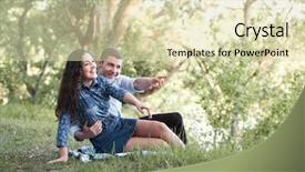  Presentation with spring nature grass - PPT theme with young couple sitting background and a  colored foreground