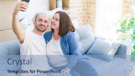  Presentation with bourbon st new orleans - Audience pleasing PPT layouts consisting of young couple sitting on the sofa at new home taking a selfie phot using smartphone smiling happy for moving to a new apartment backdrop and a light blue colored foreground