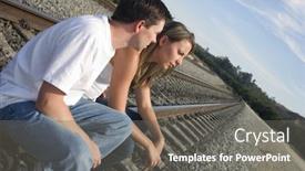  Presentation with railway tracks - Colorful presentation theme enhanced with young couple sitting on the railway tracks backdrop and a gray colored foreground