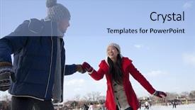  Presentation with ice rink - Colorful presentation enhanced with young couple skating at ice backdrop and a light blue colored foreground