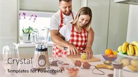  Presentation with smoothie making - Presentation having young-couple-smiling-confident-making background and a coral colored foreground