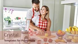 Presentation with smoothie making - Slide deck enhanced with young-couple-smiling-confident-making background and a coral colored foreground
