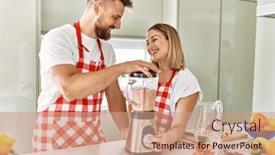  Presentation with smoothie making - Theme featuring young-couple-smiling-confident-making background and a coral colored foreground