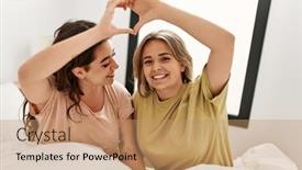  Presentation with young happy couple - PPT layouts having young-couple-smiling-happy-doing background and a coral colored foreground