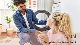  Presentation with young happy couple - Slide deck with young-couple-smiling-happy-drinking background and a coral colored foreground