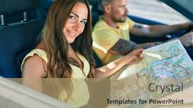  Presentation with young happy couple - PPT theme having young-couple-smiling-happy-driving background and a coral colored foreground