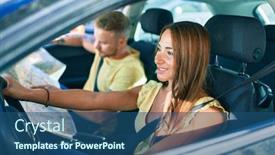  Presentation with young happy couple - Audience pleasing PPT theme consisting of young-couple-smiling-happy-driving backdrop and a ocean colored foreground