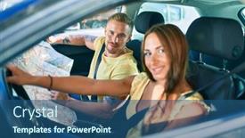  Presentation with young happy couple - Presentation having young-couple-smiling-happy-driving background and a ocean colored foreground